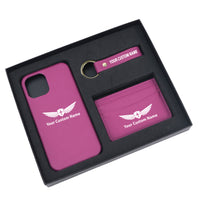 Thumbnail for Your Custom Name/Text Design Pebble Leather Phone Case For iPhone Keychain Card Holder Business Gift Set