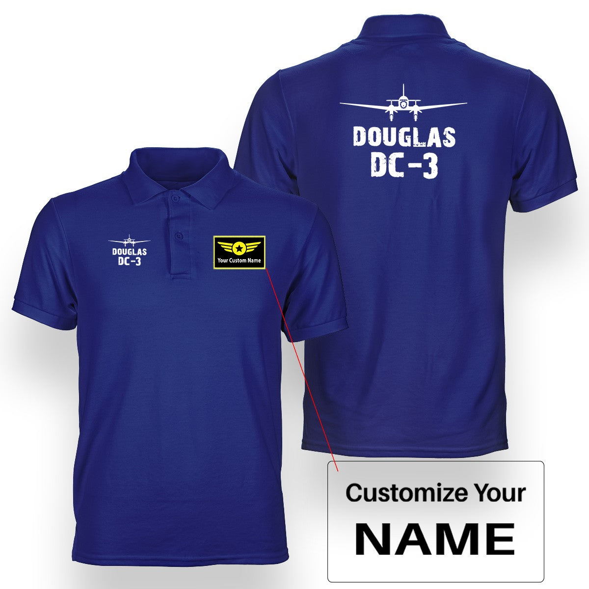 Douglas DC-3 & Plane Designed Double Side Polo T-Shirts