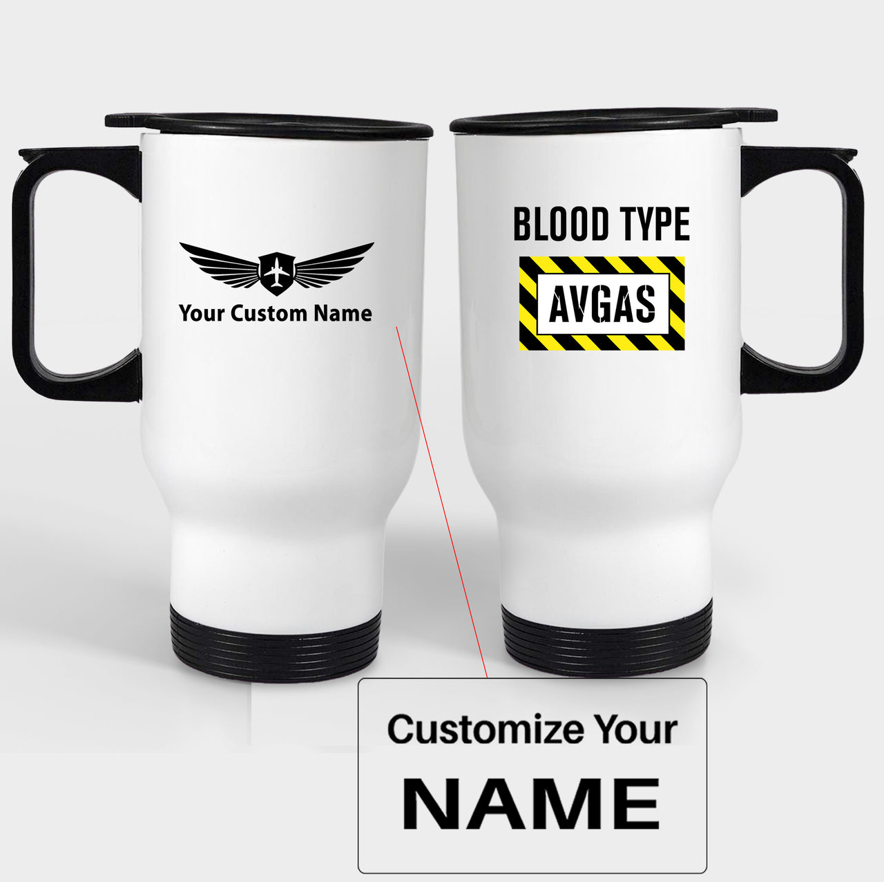 Blood Type AVGAS Designed Travel Mugs (With Holder)