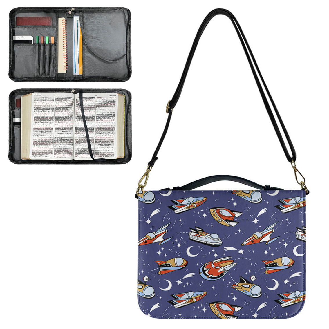 Spaceship & Stars 2 Designed PU Accessories Bags Strap Style