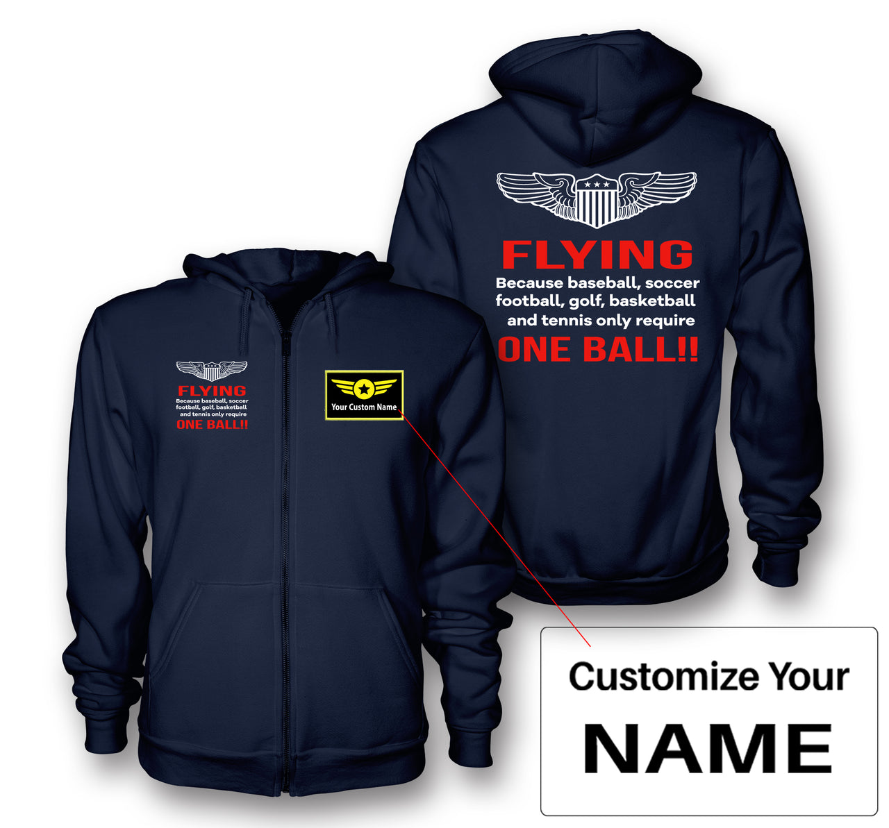 Flying One Ball Designed Zipped Hoodies