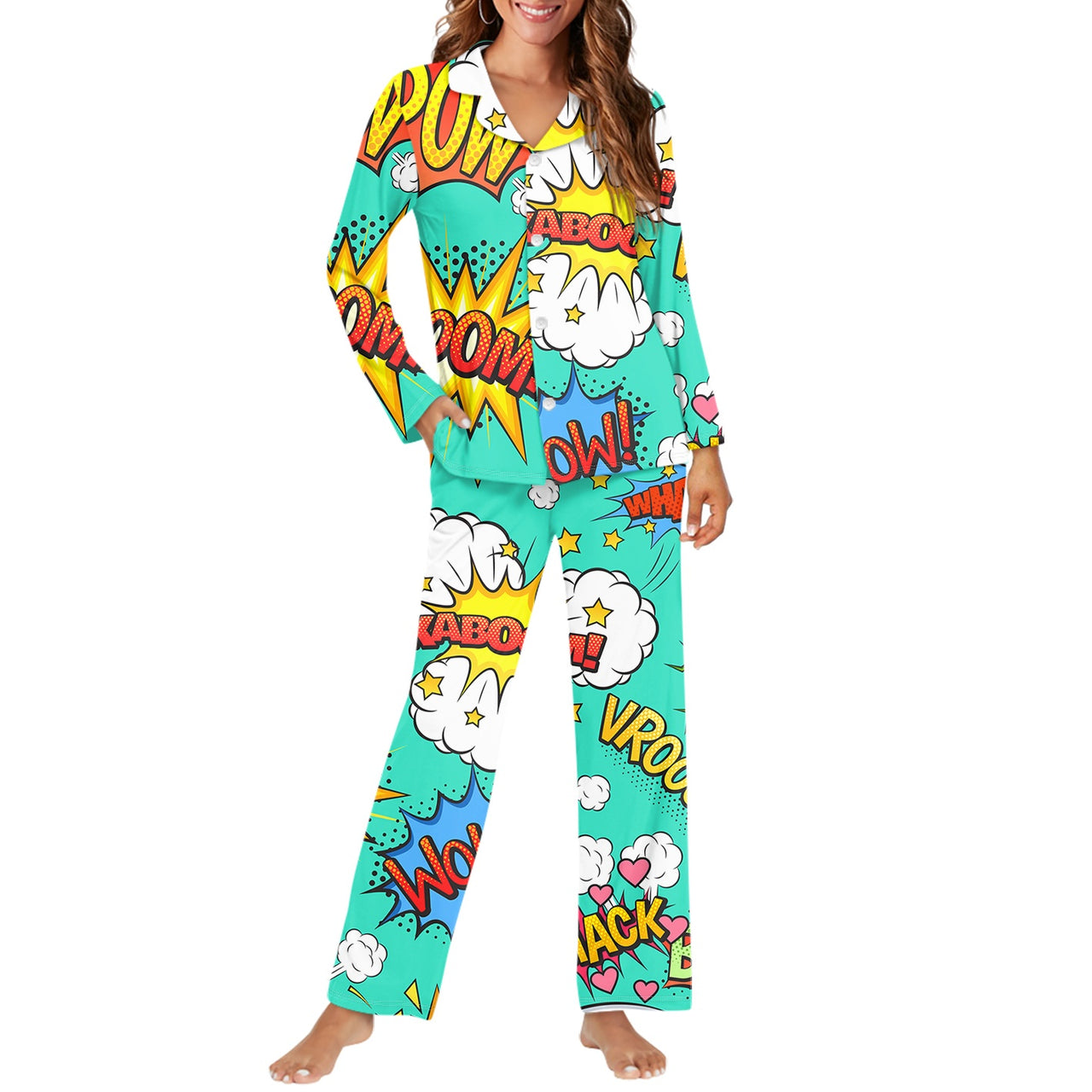 Mixed Comics Designed Women Button Pajamas