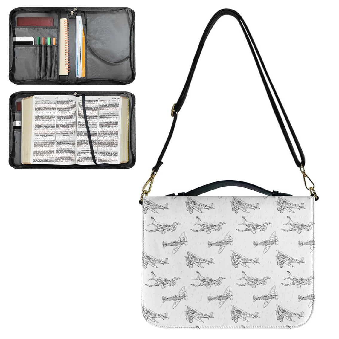 Super Aircrafts 2 Designed PU Accessories Bags Strap Style