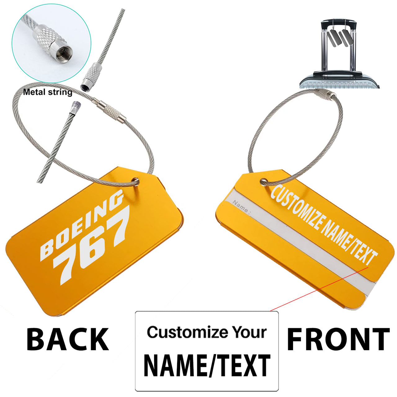 Boeing 767 & Text Designed Fashion Metal Luggage Tags