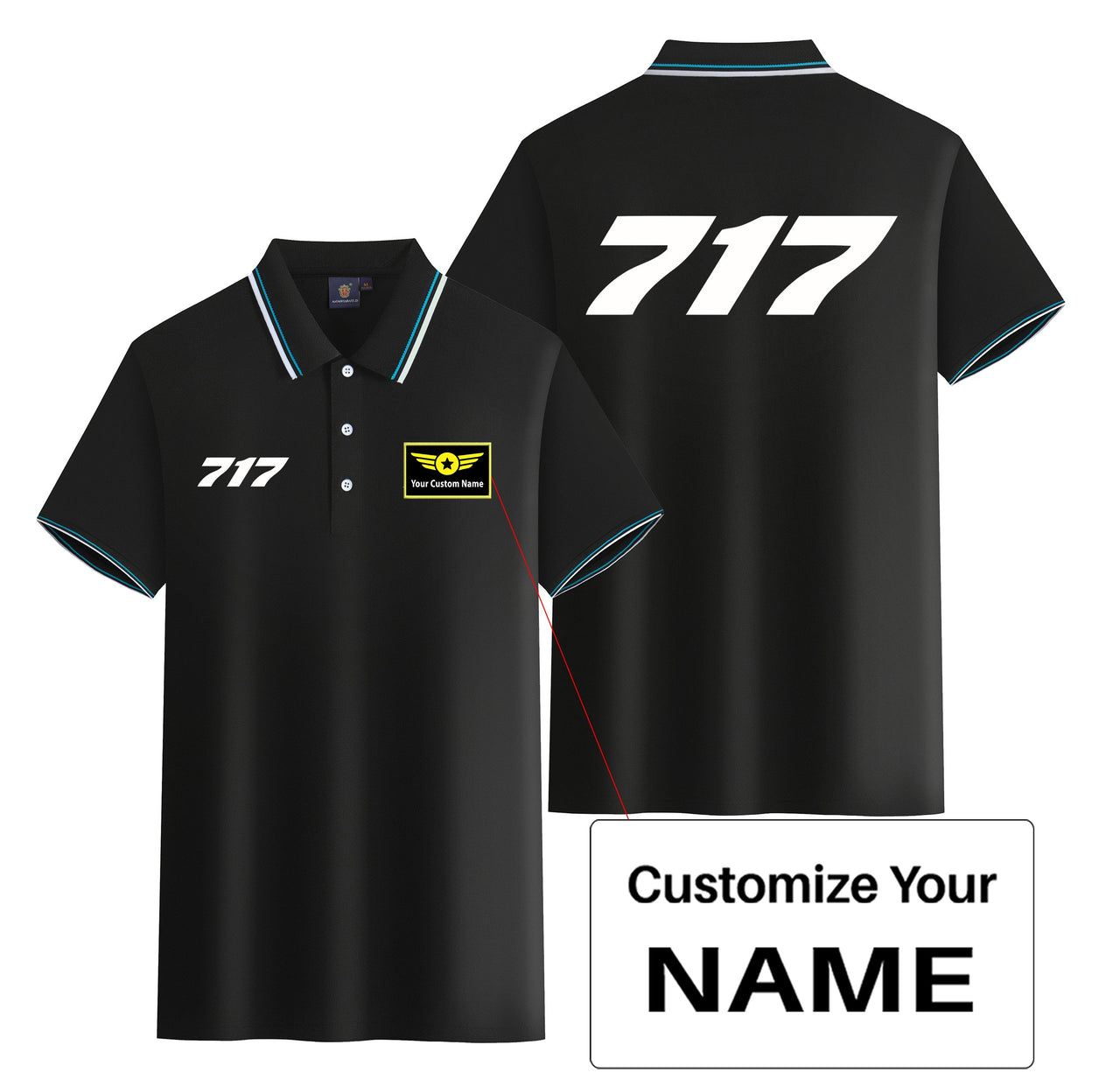 717 Flat Text Designed Stylish Polo T-Shirts (Double-Side)