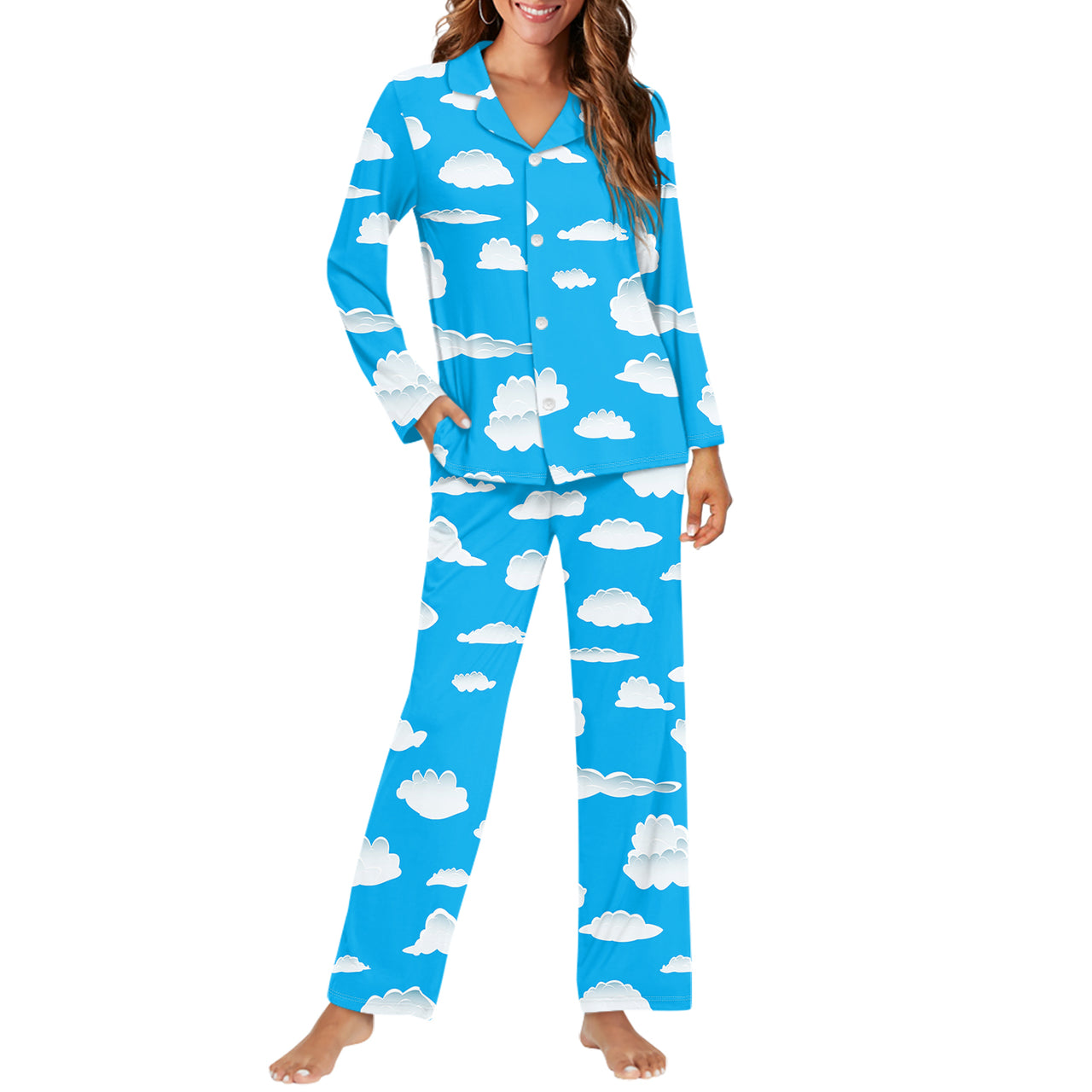 Amazing Clouds Designed Women Button Pajamas