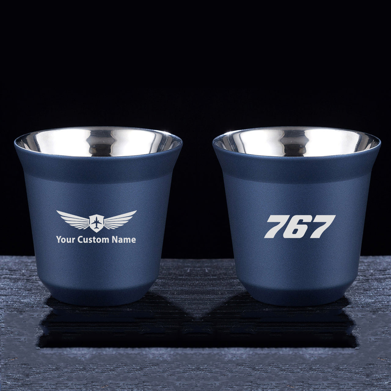 767 Flat Text Designed Double Wall Stainless Steel Coffee Mugs