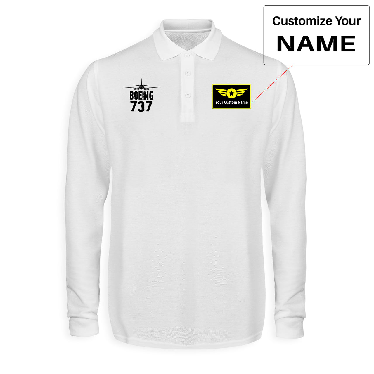 Boeing 737 & Plane Designed Long Sleeve Polo T-Shirts