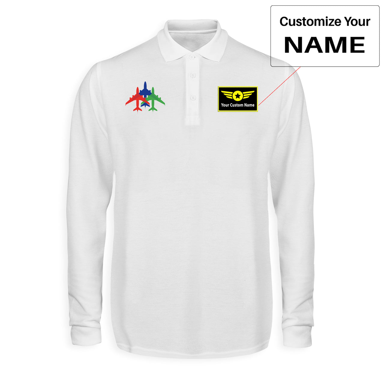 Colourful 3 Airplanes Designed Long Sleeve Polo T-Shirts