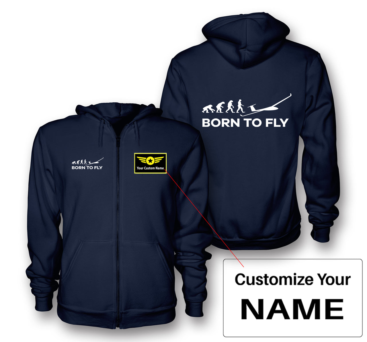 Born To Fly Glider Designed Zipped Hoodies