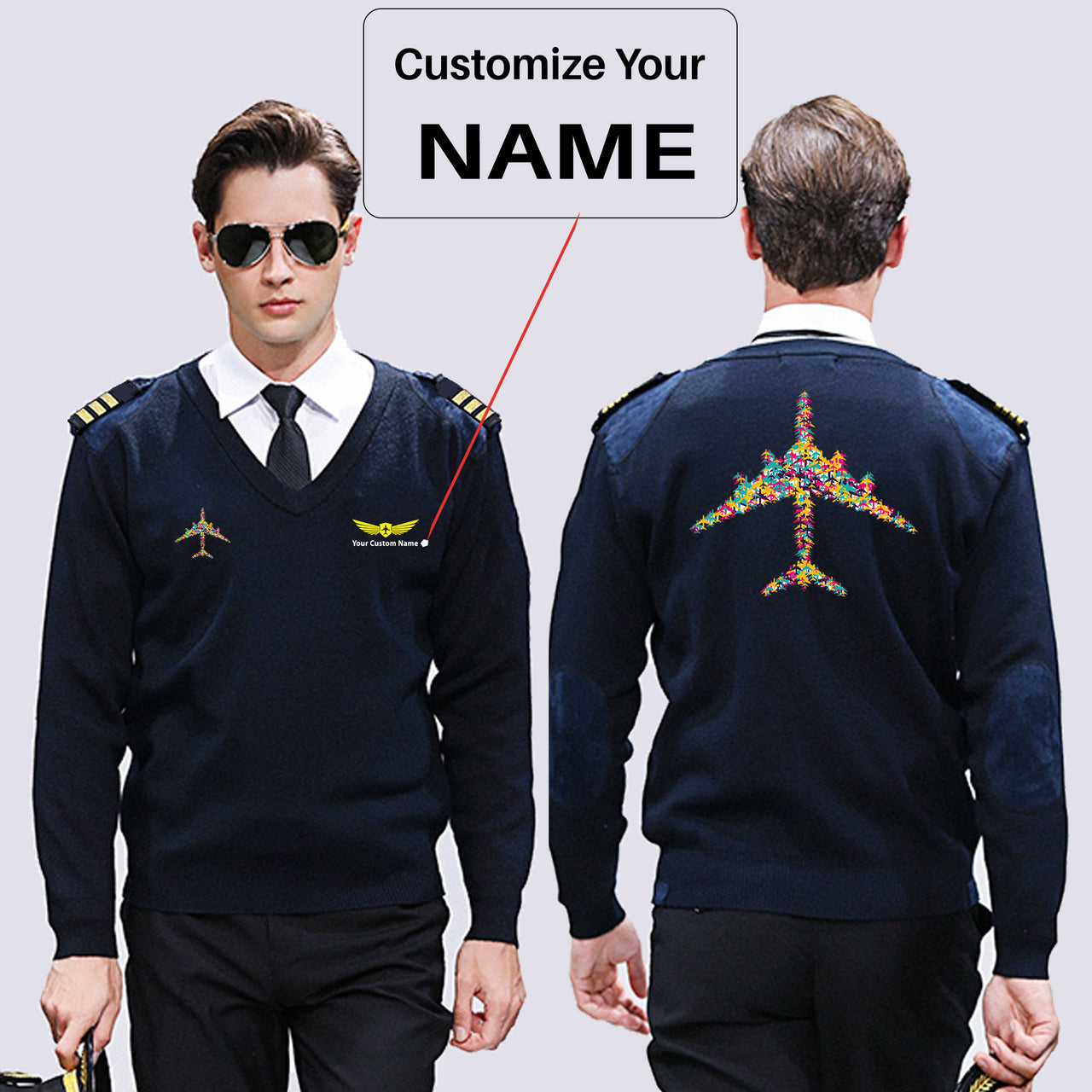 Colourful Airplane Designed Wool Pilot Sweaters