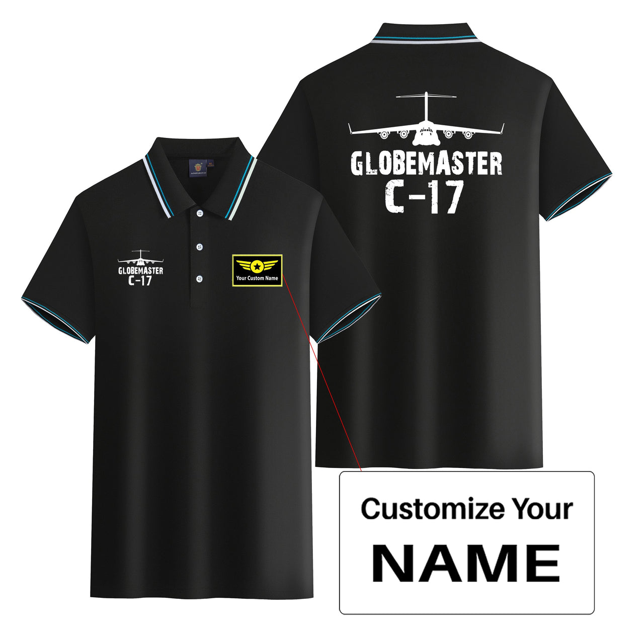 GlobeMaster C-17 & Plane Designed Stylish Polo T-Shirts (Double-Side)