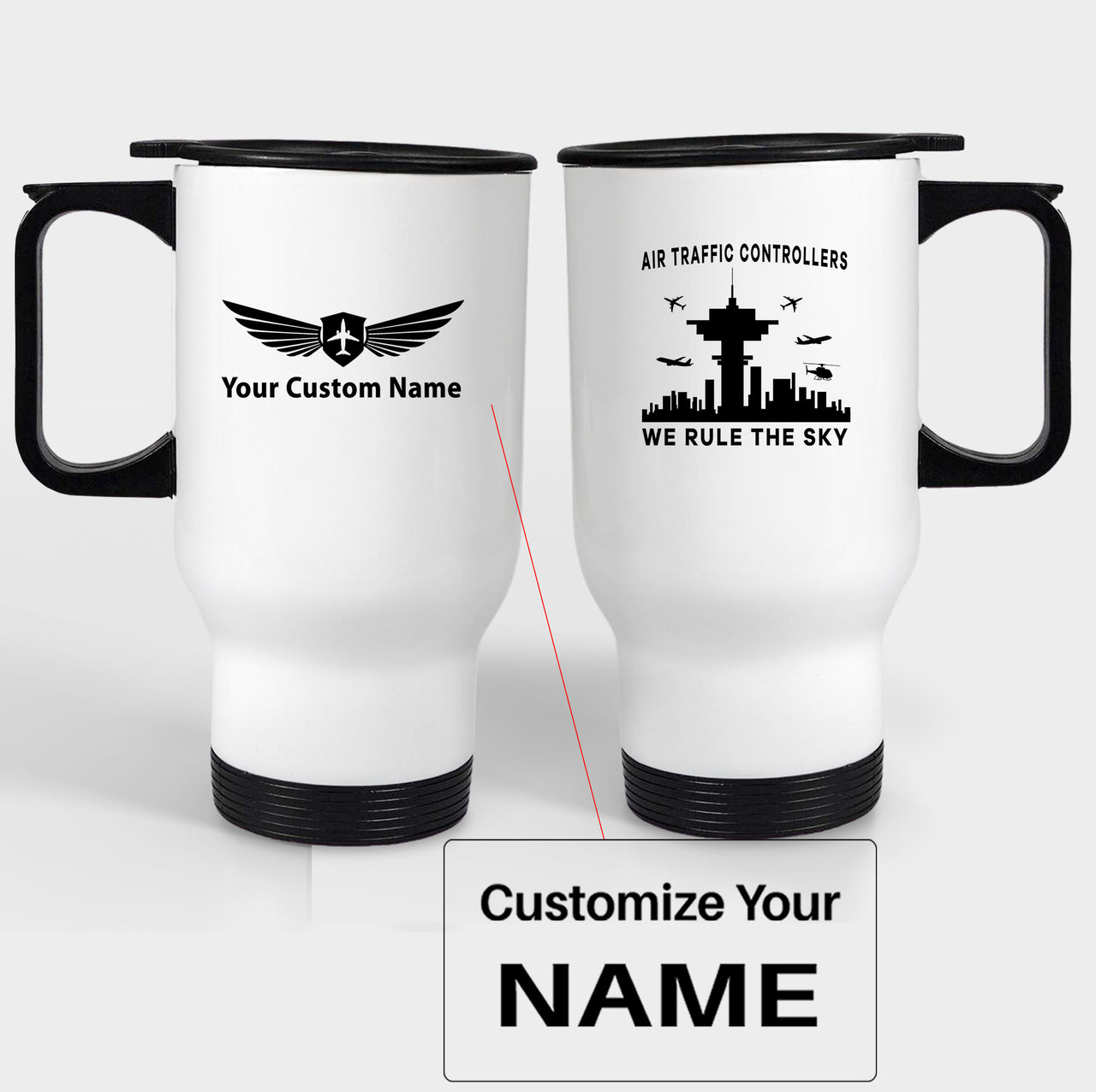 Air Traffic Controllers - We Rule The Sky Designed Travel Mugs (With Holder)