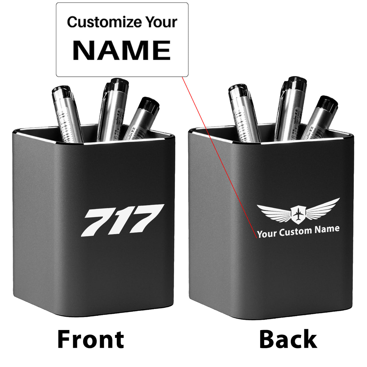 717 Flat Text Designed Aluminium Alloy Pen Holders