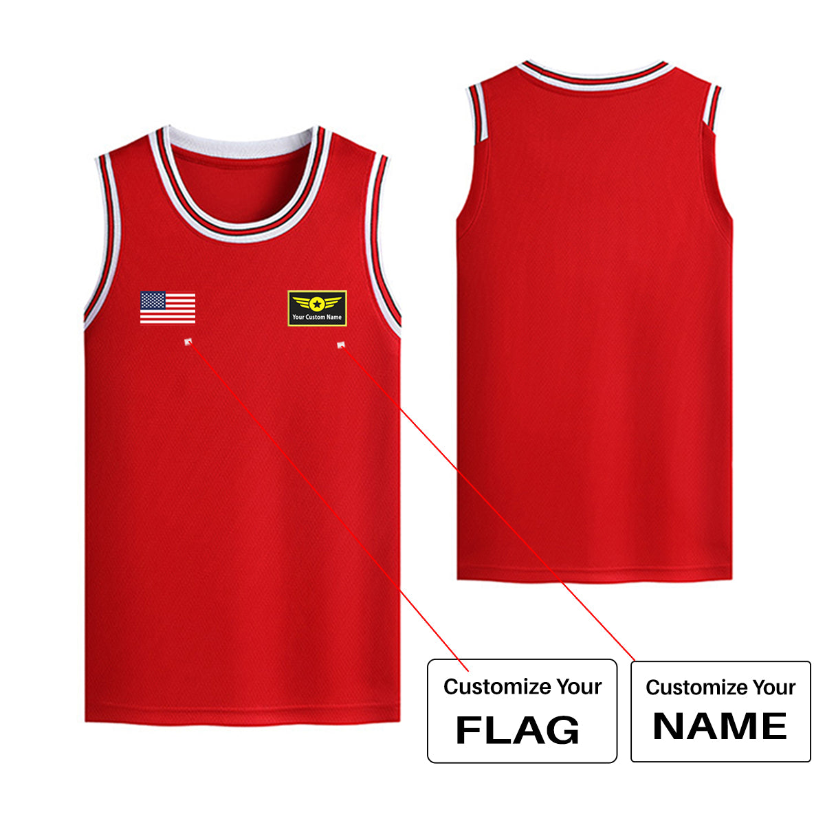 Custom Flag & Name with Special Badge Designed Basketball Style Sports Tank Tops
