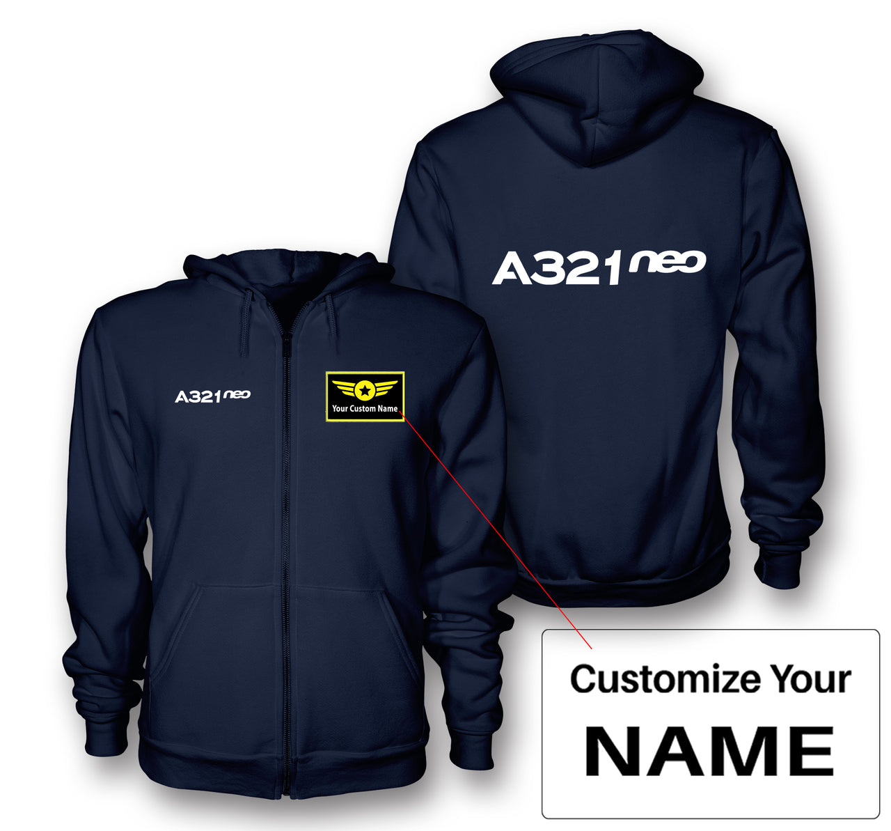 A321neo & Text Designed Zipped Hoodies
