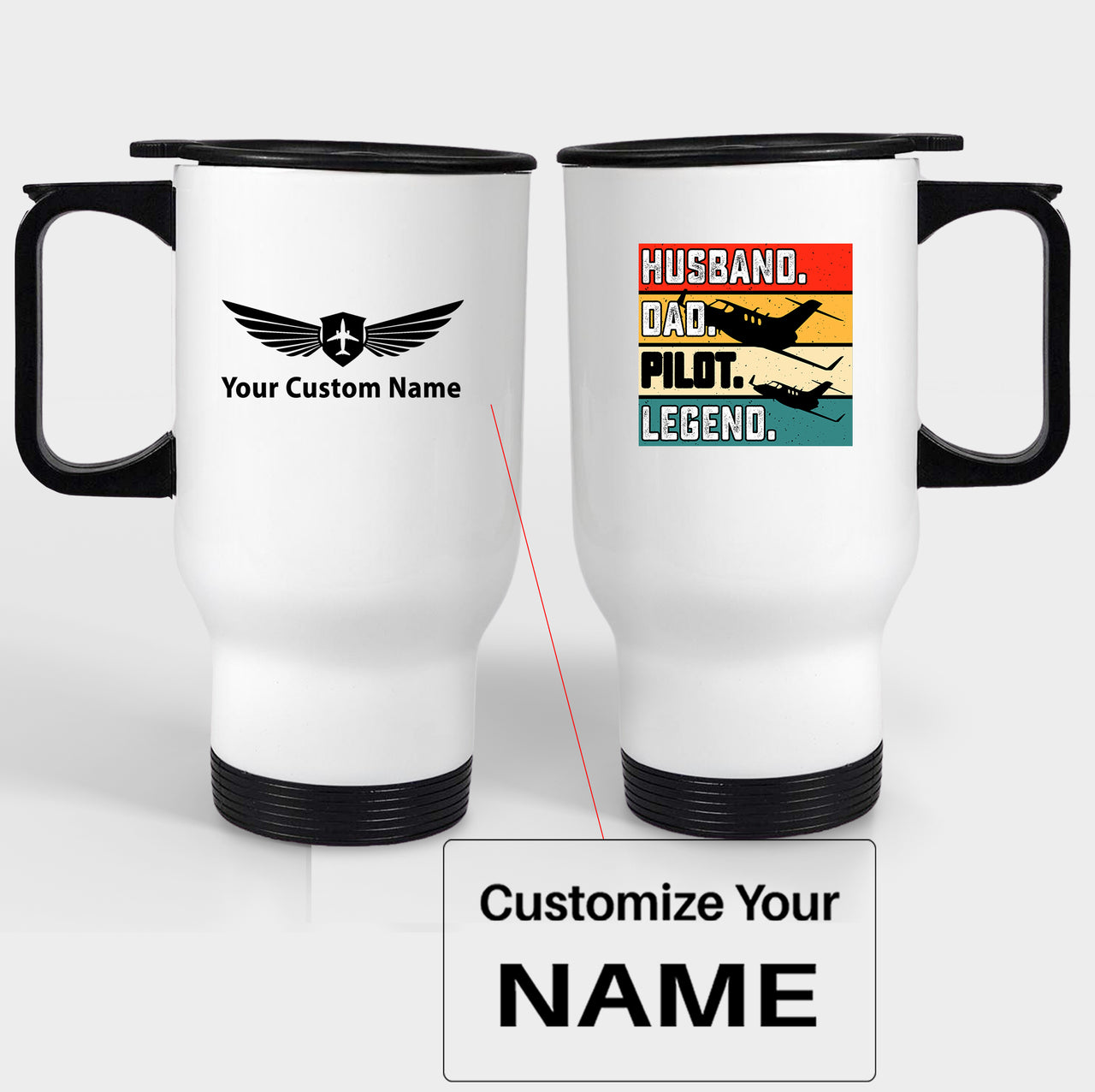 Husband & Dad & Pilot & Legend Designed Travel Mugs (With Holder)
