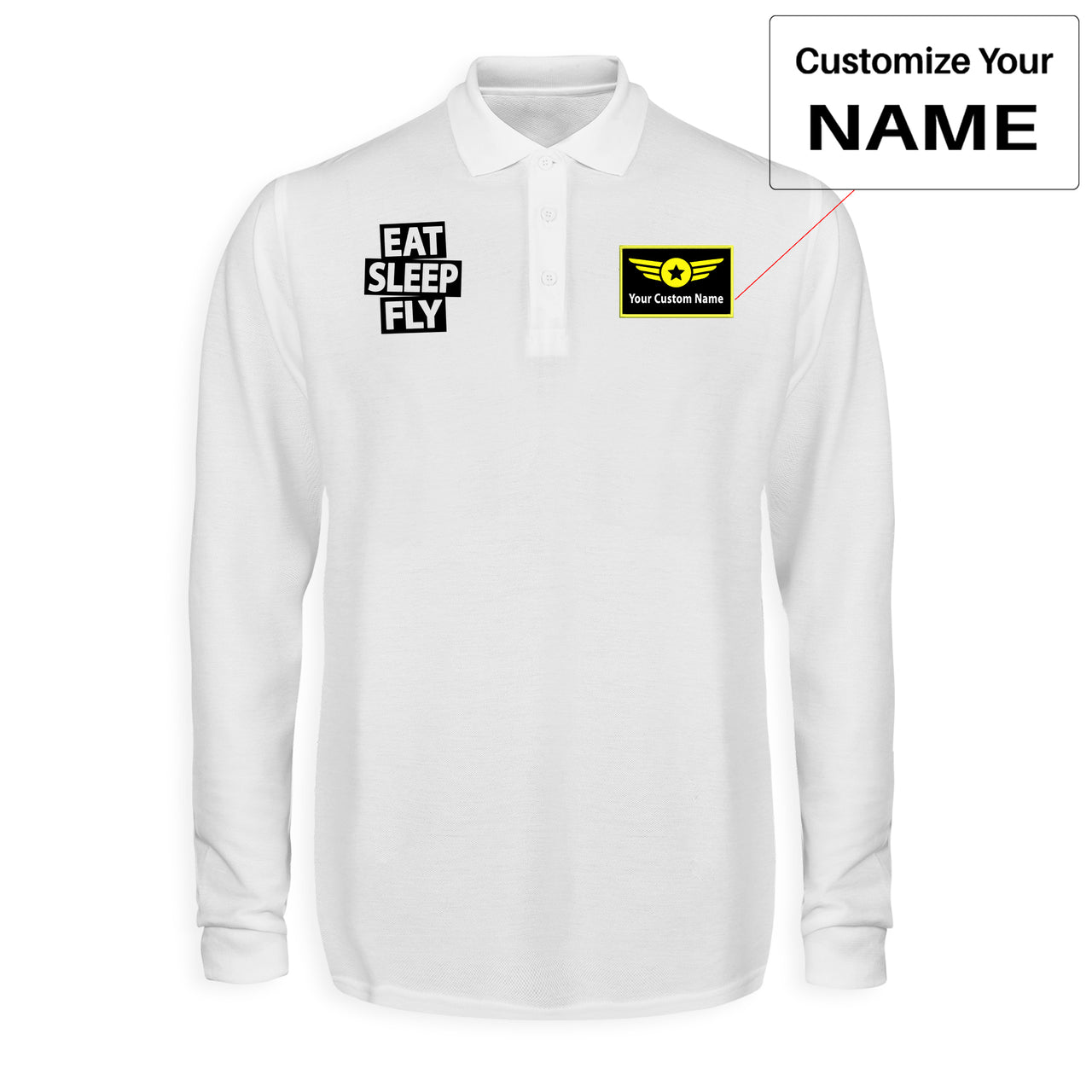 Eat Sleep Fly Designed Long Sleeve Polo T-Shirts