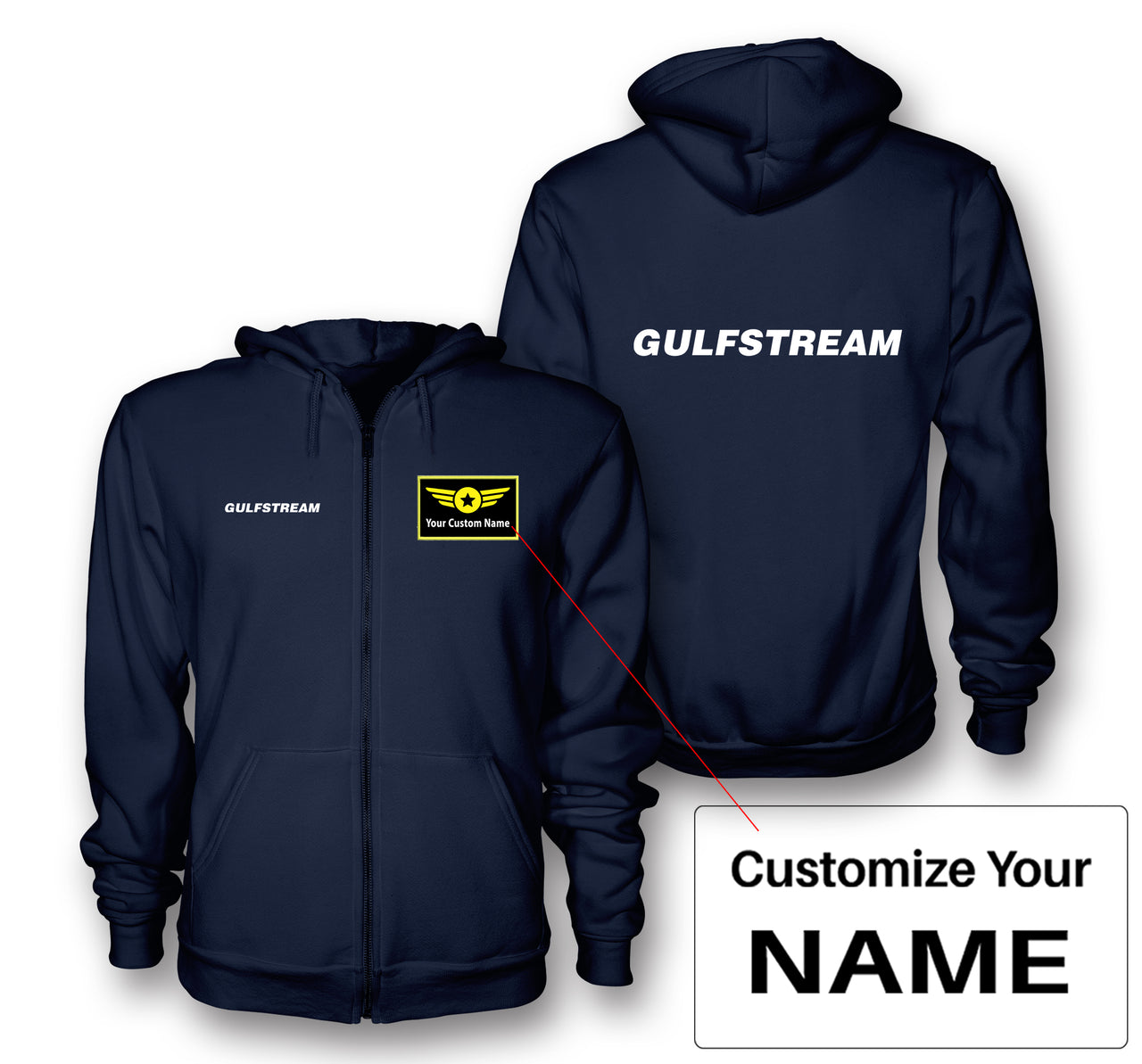 Gulfstream & Text Designed Zipped Hoodies
