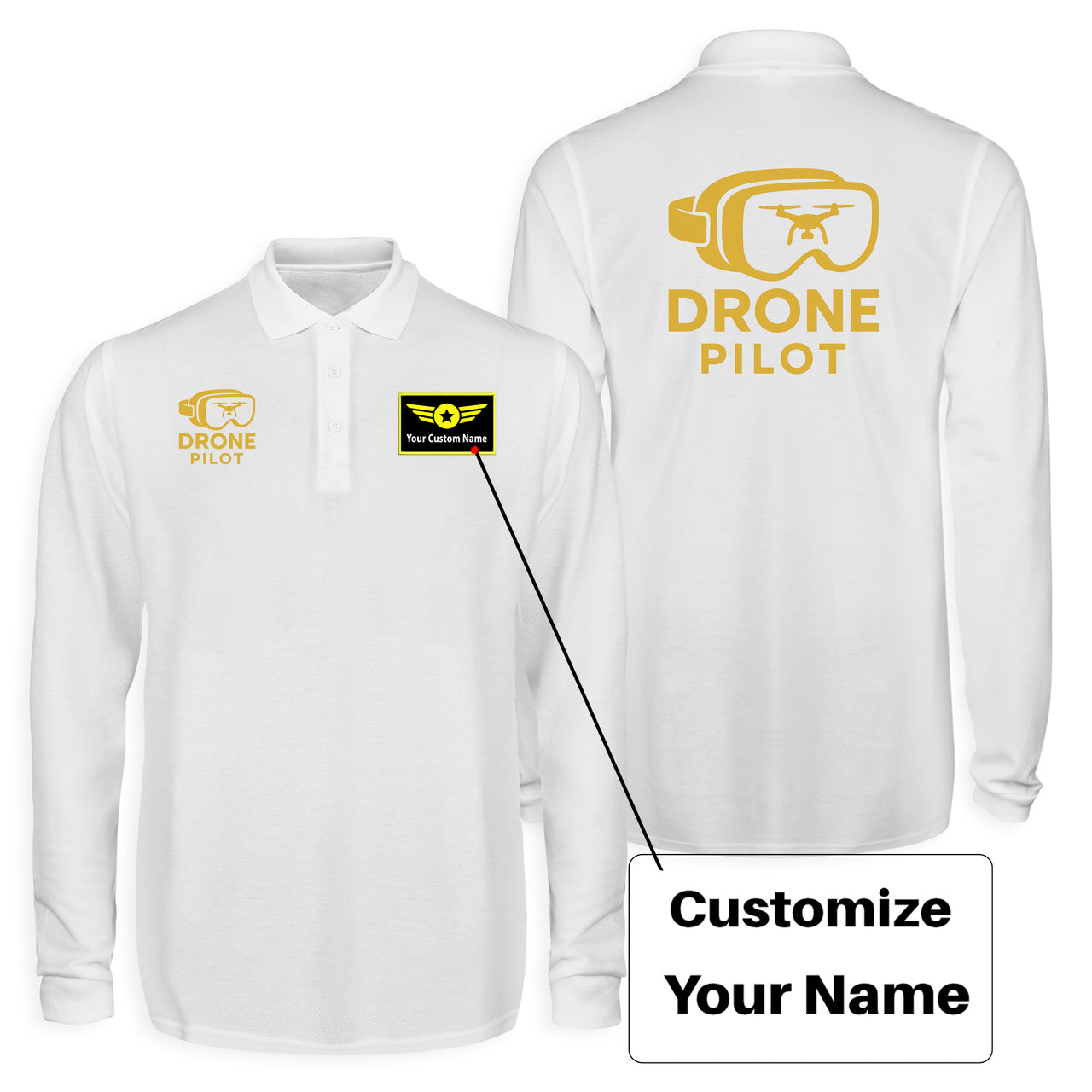 Googles & Drone Pilot Designed Long Sleeve Polo T-Shirts (Double-Side)