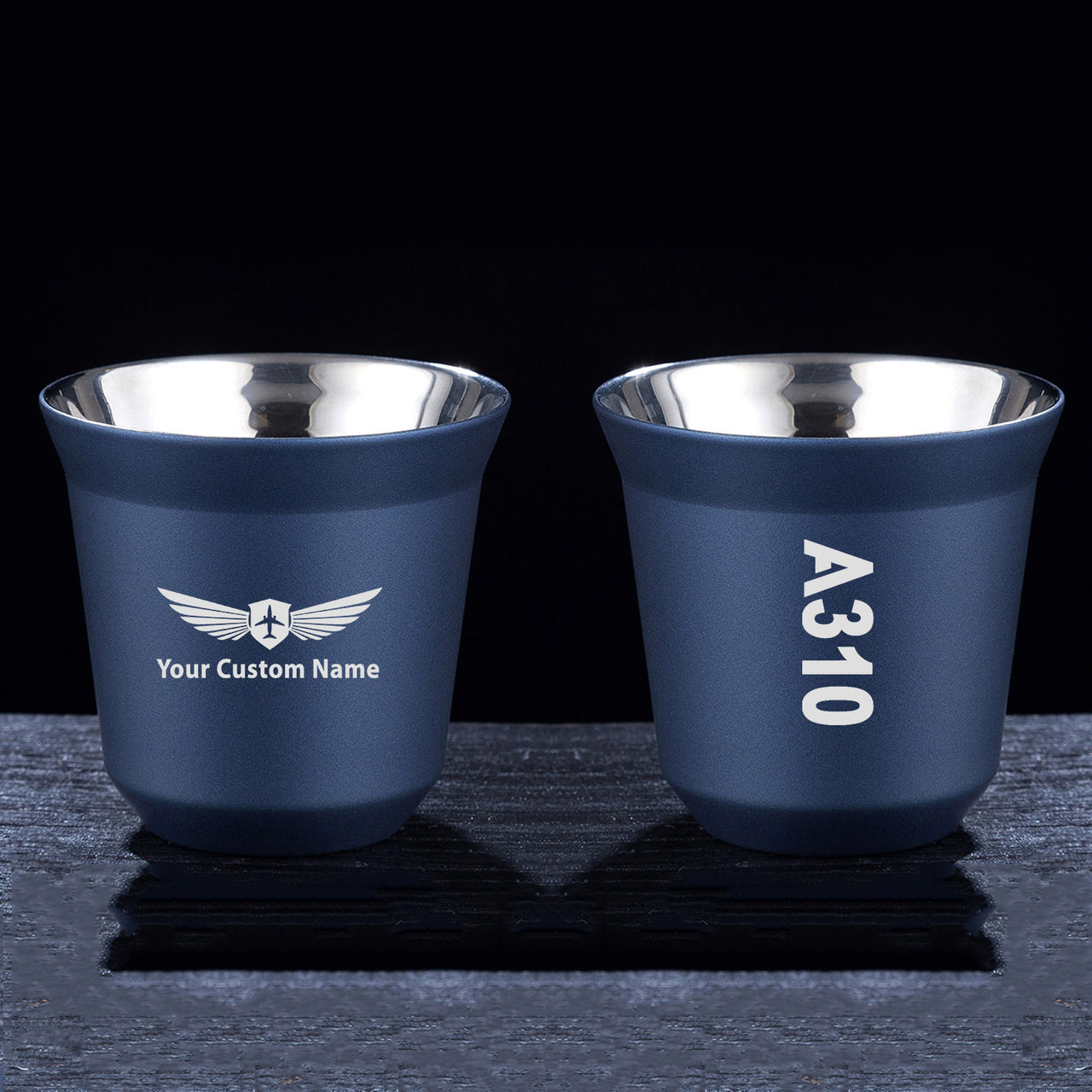 A310 Text Designed Double Wall Stainless Steel Coffee Mugs