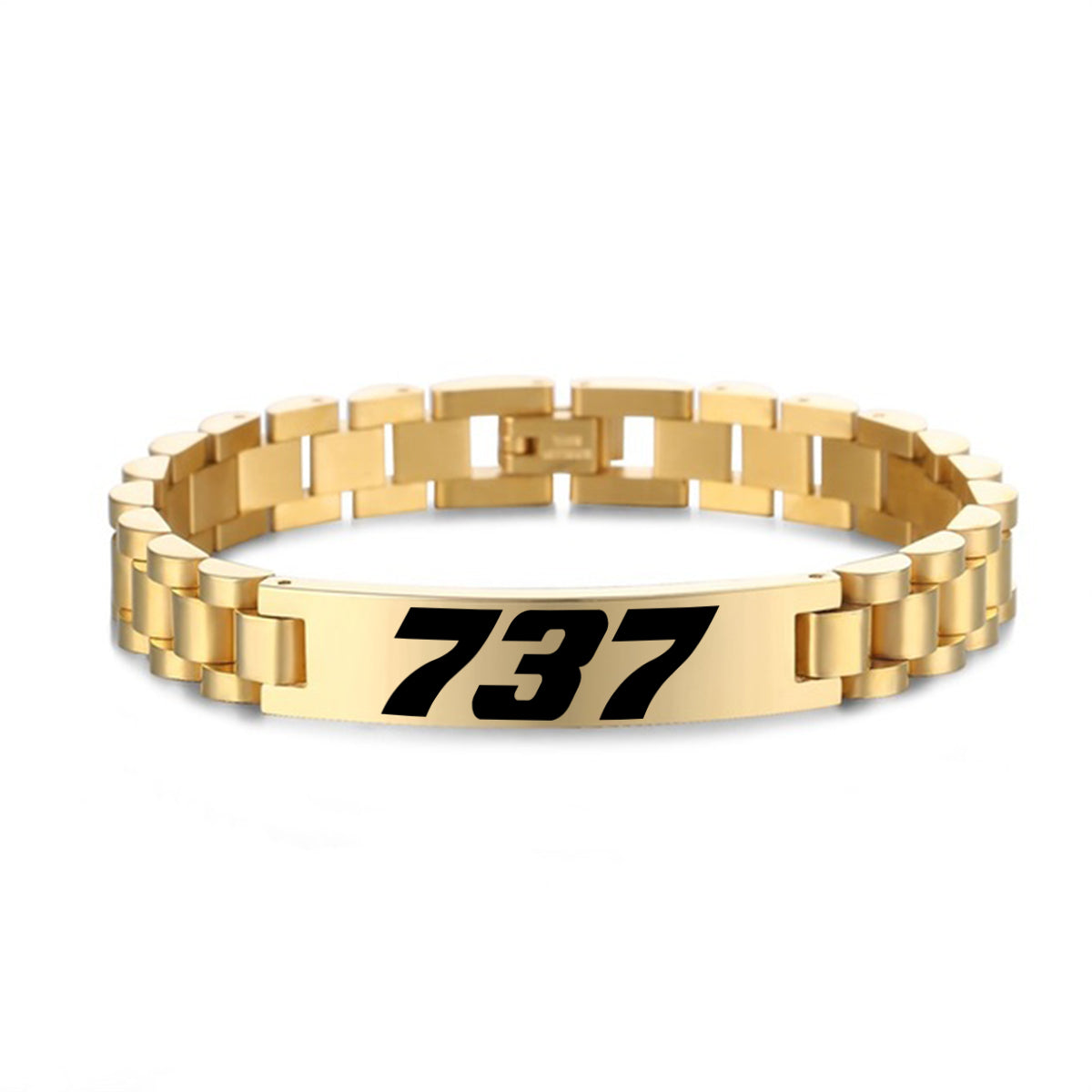 737 Flat Text Designed Stainless Steel Chain Bracelets