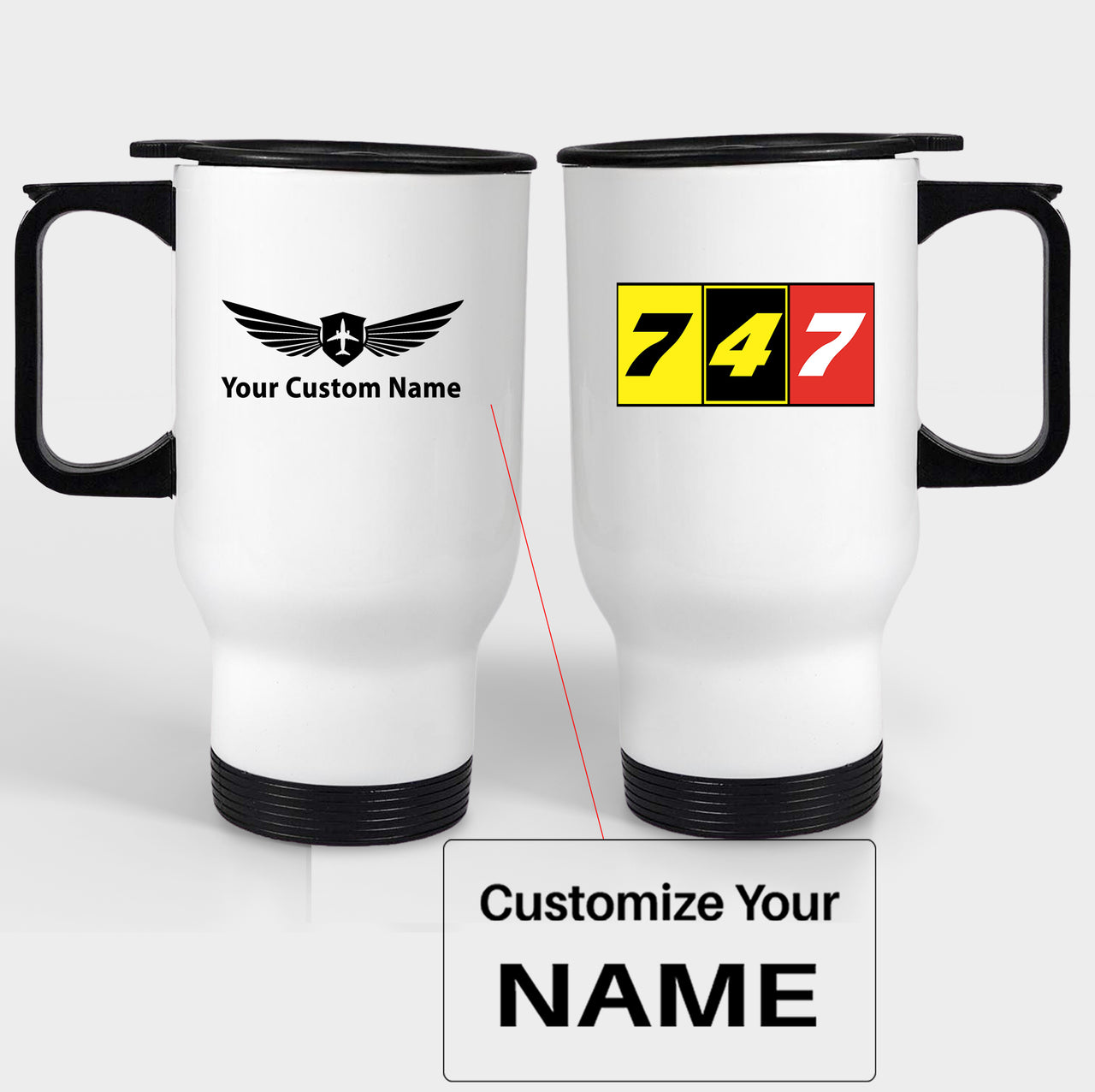 Flat Colourful 747 Designed Travel Mugs (With Holder)