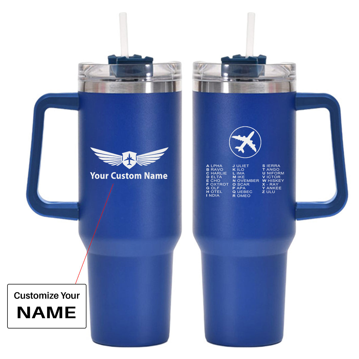 Aviation Alphabet 2 Designed 40oz Stainless Steel Car Mug With Holder