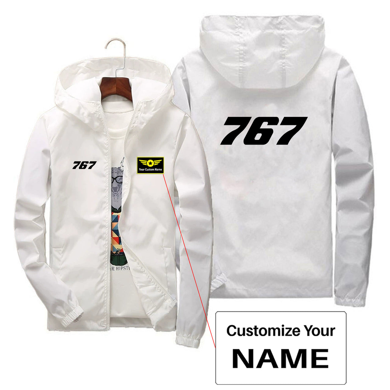 767 Flat Text Designed Thin Windbreaker Jackets