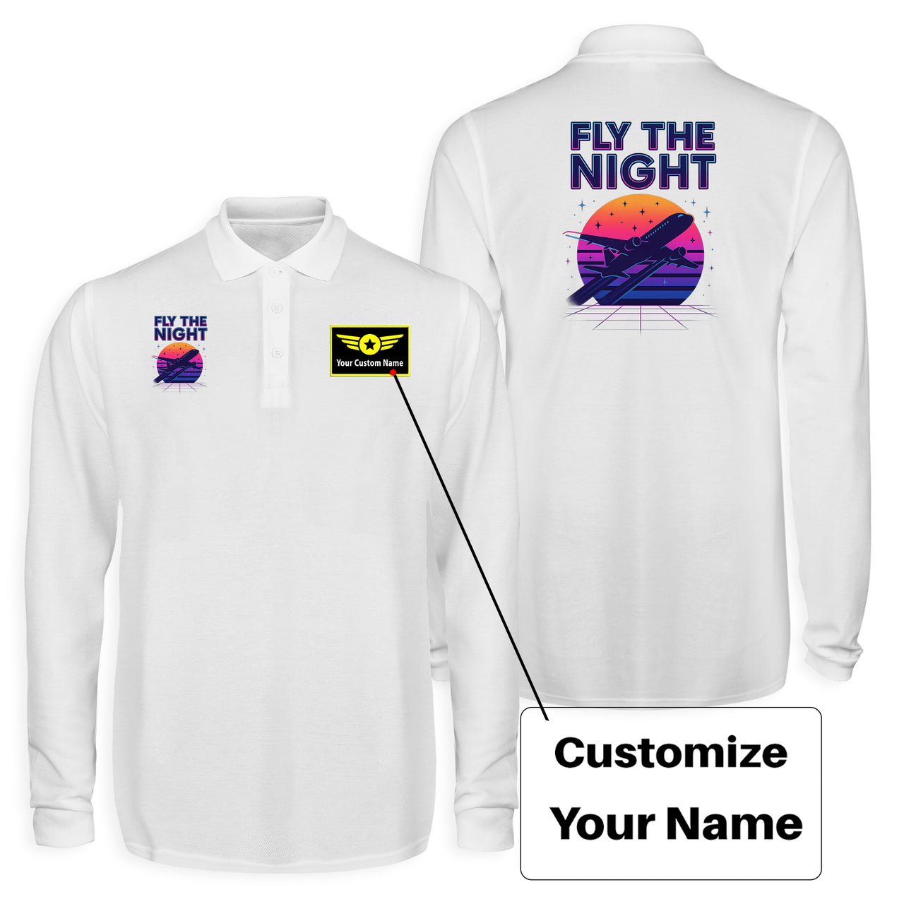 Fly The Night Designed Long Sleeve Polo T-Shirts (Double-Side)