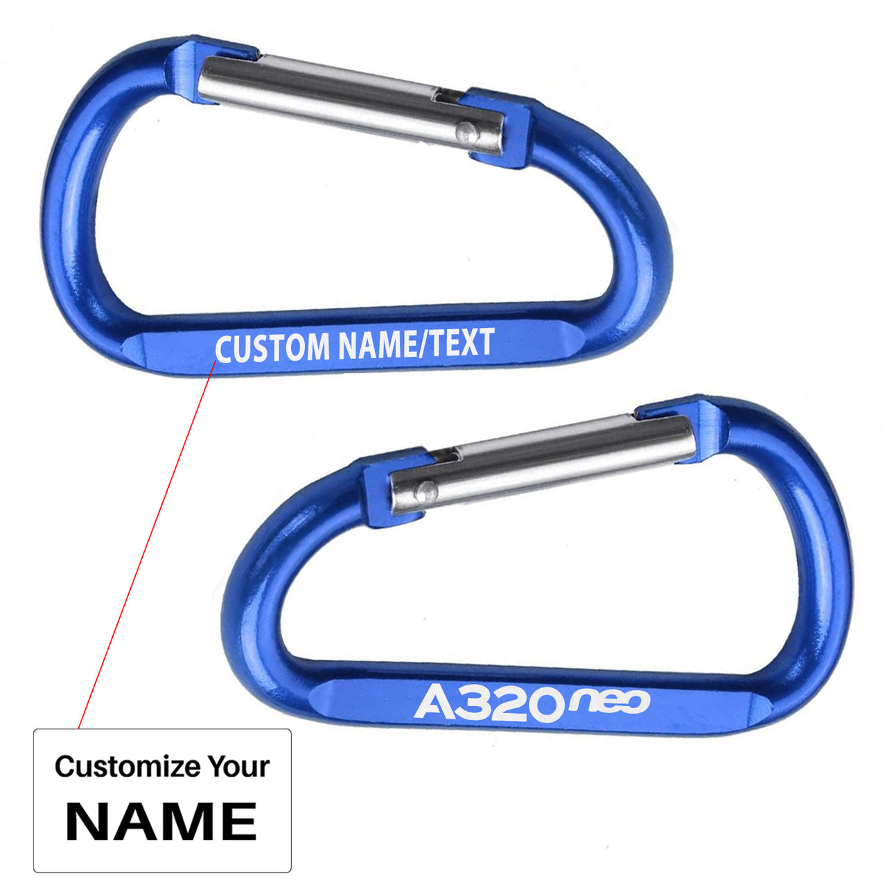 A320neo & Text Designed Aluminum Alloy Carabiner Key chains