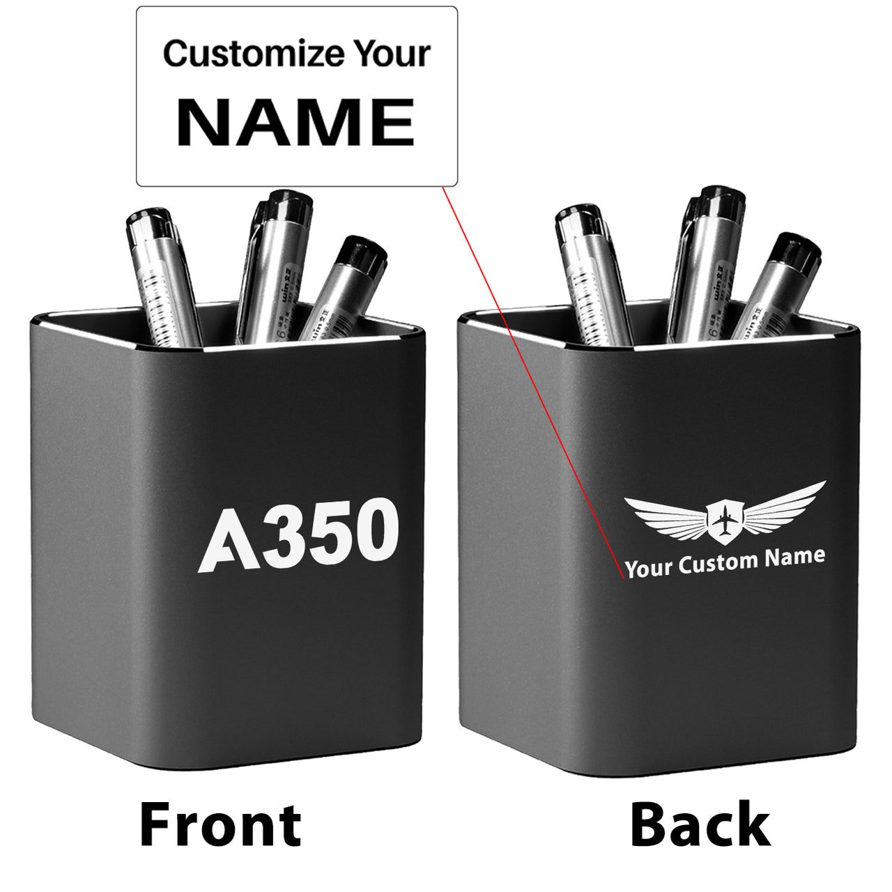 A350 Flat Text Designed Aluminium Alloy Pen Holders