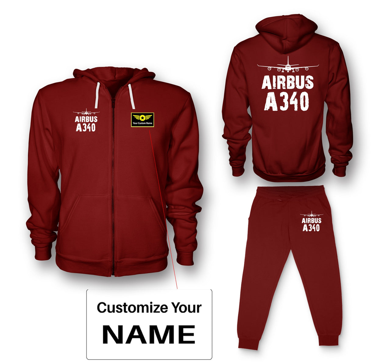 Airbus A340 & Plane Designed Zipped Hoodies & Sweatpants Set