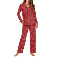 Thumbnail for Paper Airplane & Fly (Red) Designed Women Button Pajamas