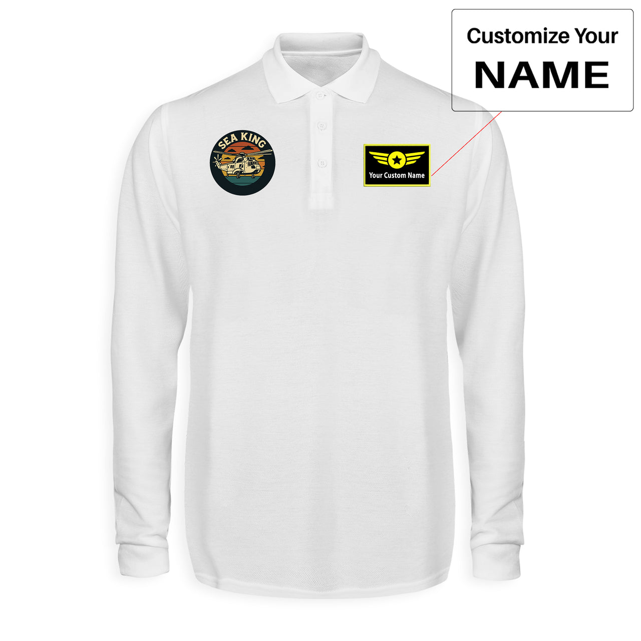 Sea King Helicopter Designed Long Sleeve Polo T-Shirts