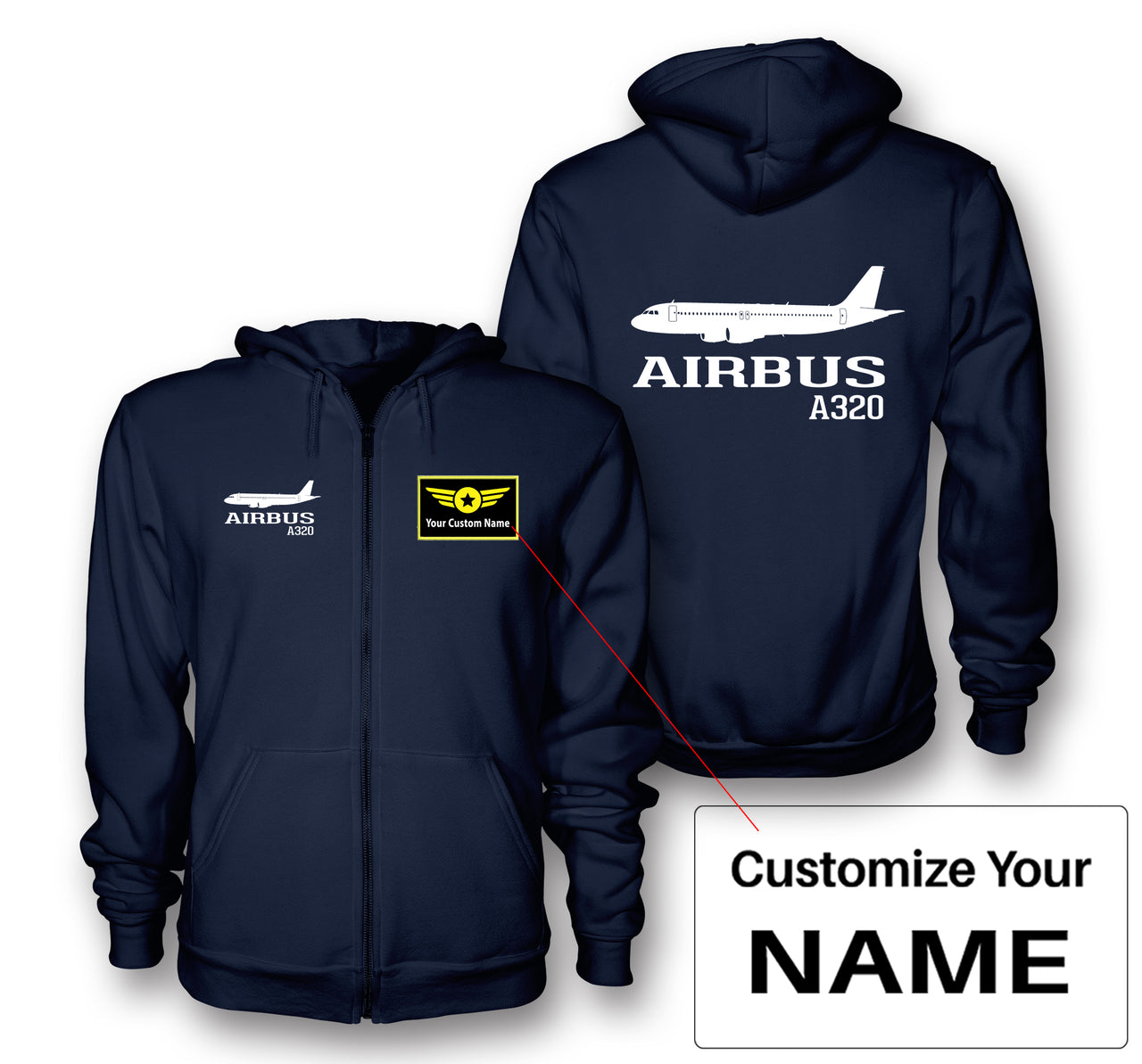 Airbus A320 Printed Designed Zipped Hoodies