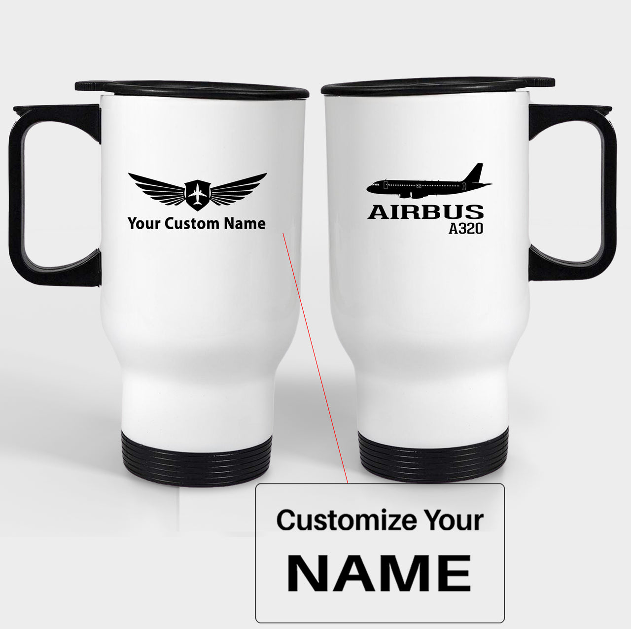 Airbus A320 Printed Designed Travel Mugs (With Holder)