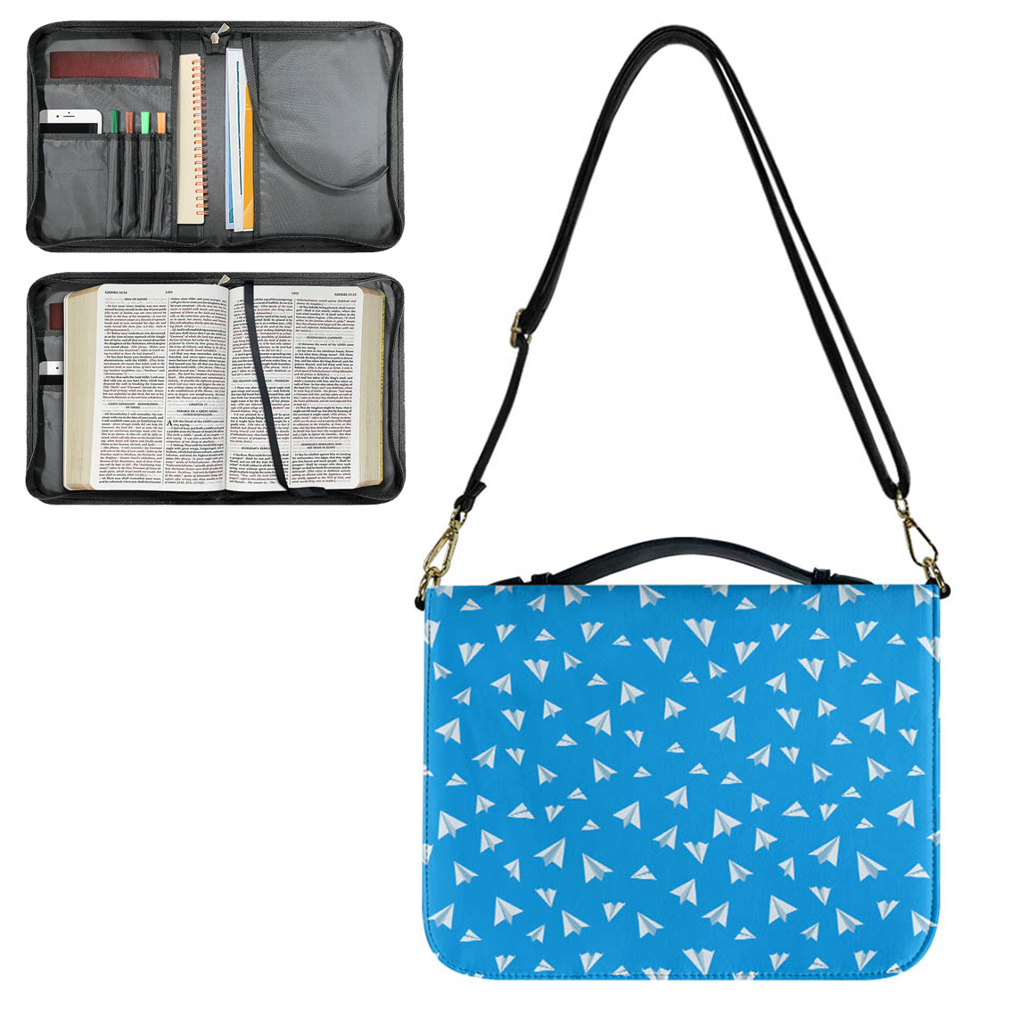 Paper Airplanes (Blue) 2 Designed PU Accessories Bags Strap Style