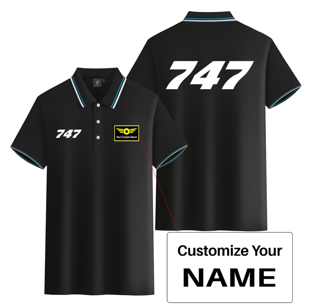 747 Flat Text Designed Stylish Polo T-Shirts (Double-Side)