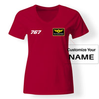 Thumbnail for 767 Flat Text Designed V-Neck T-Shirts