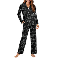 Thumbnail for Paper Airplane & Fly Black Designed Women Button Pajamas