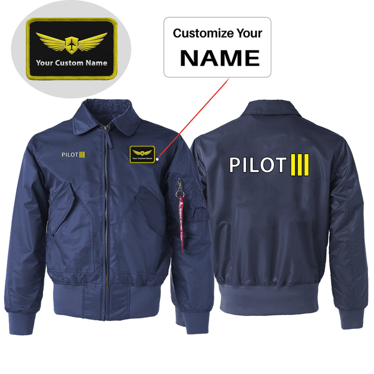 Pilot & Stripes (3 Lines) Designed Embroidered Patch Attachable Jackets