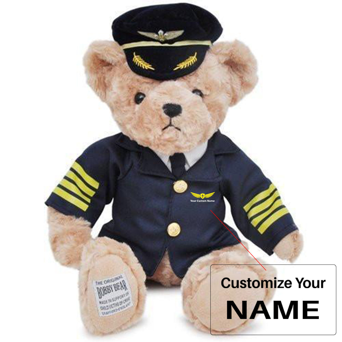 Custom Name (Badge 2) Cabin Crew & Captain Pilot& Teddy Bear & Dolls