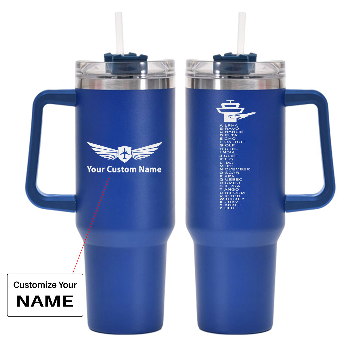 Aviation Alphabet Designed 40oz Stainless Steel Car Mug With Holder
