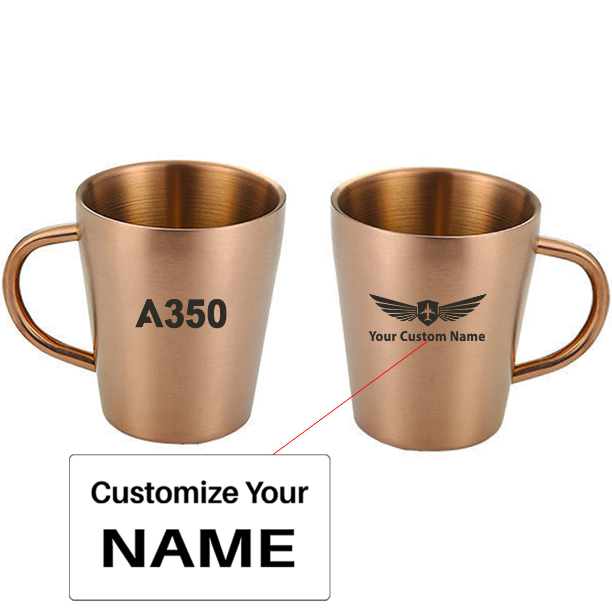 A350 Flat Text Designed Stainless Steel Coffee Mugs