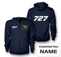 Thumbnail for 727 Flat Text Designed Zipped Hoodies