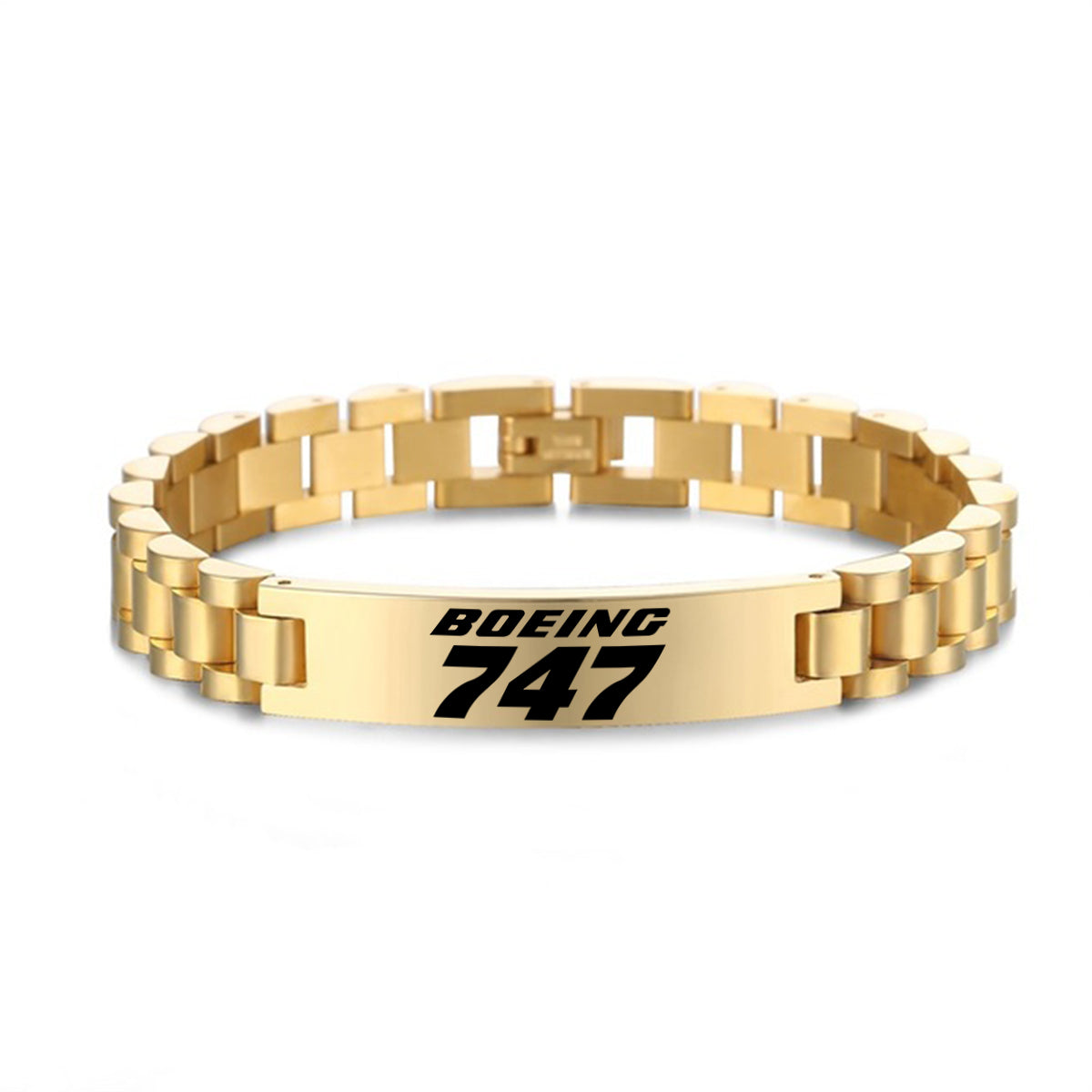 Boeing 747 & Text Designed Stainless Steel Chain Bracelets