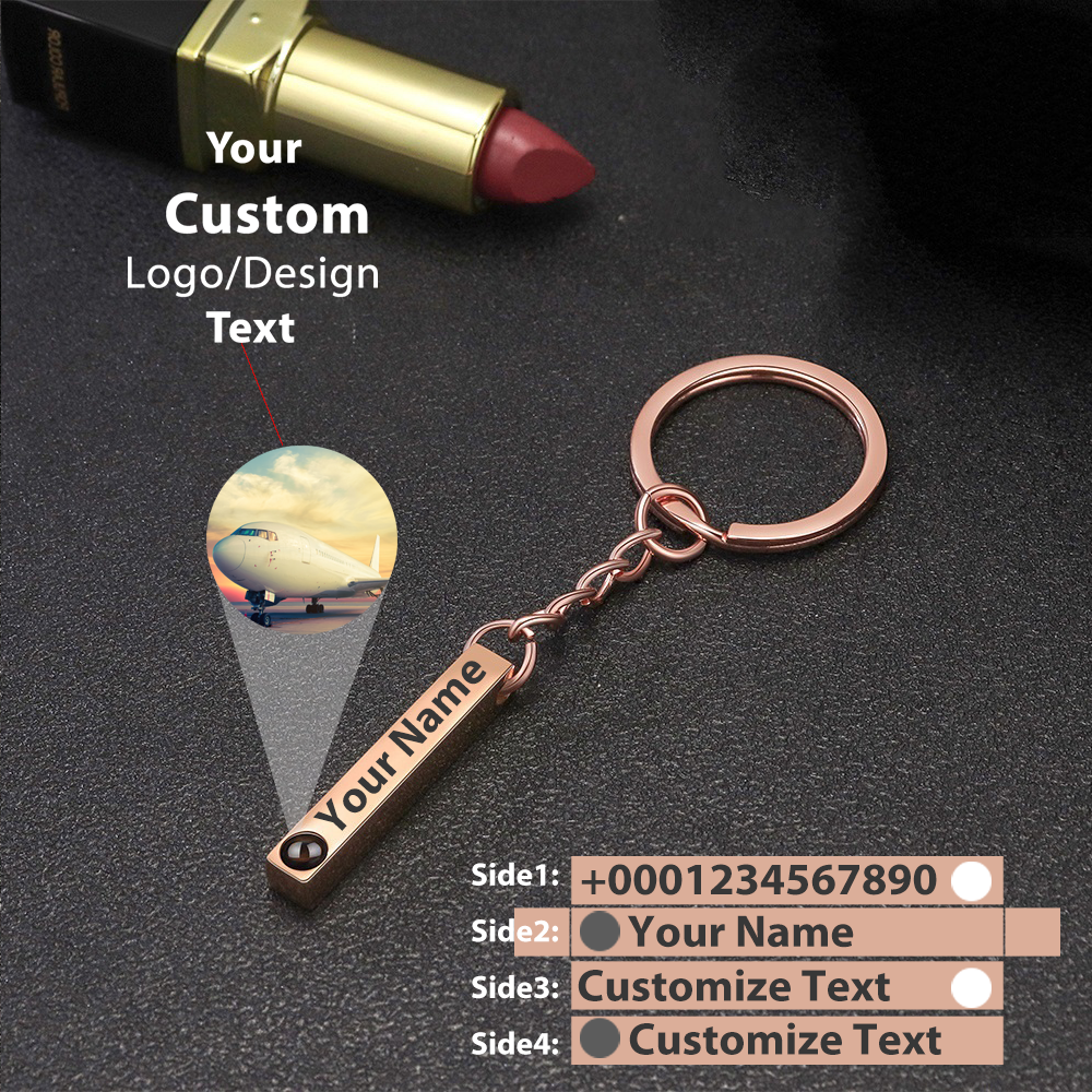 Your Custom Design & Image & Logo & Text Design  Photo projection titanium steel straight bar keychain