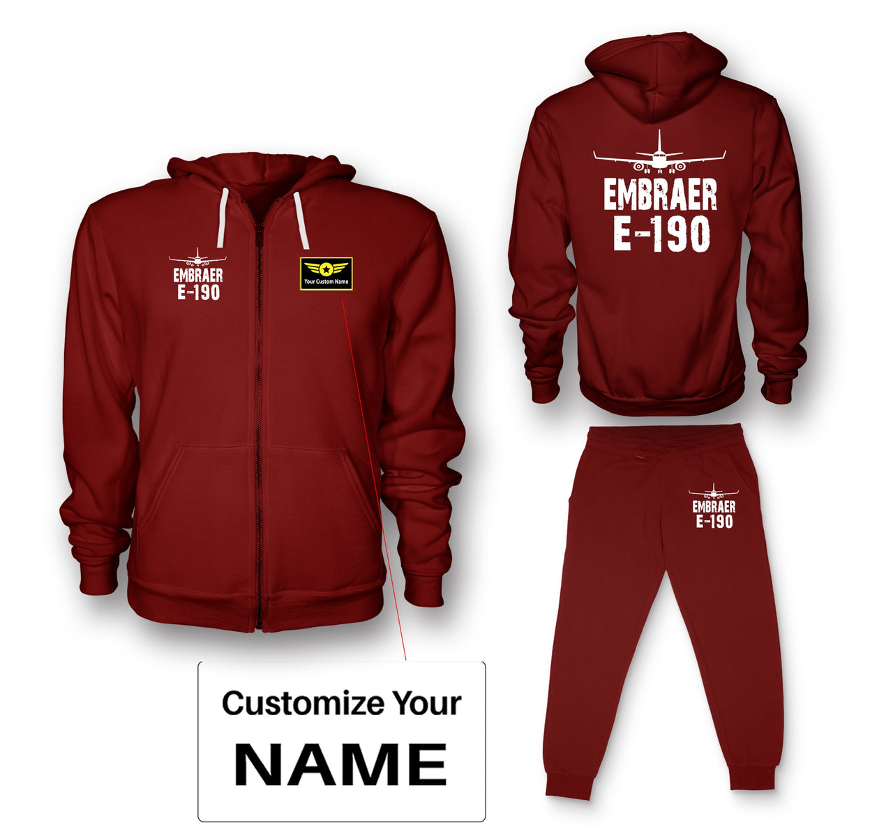 Embraer E-190 & Plane Designed Zipped Hoodies & Sweatpants Set