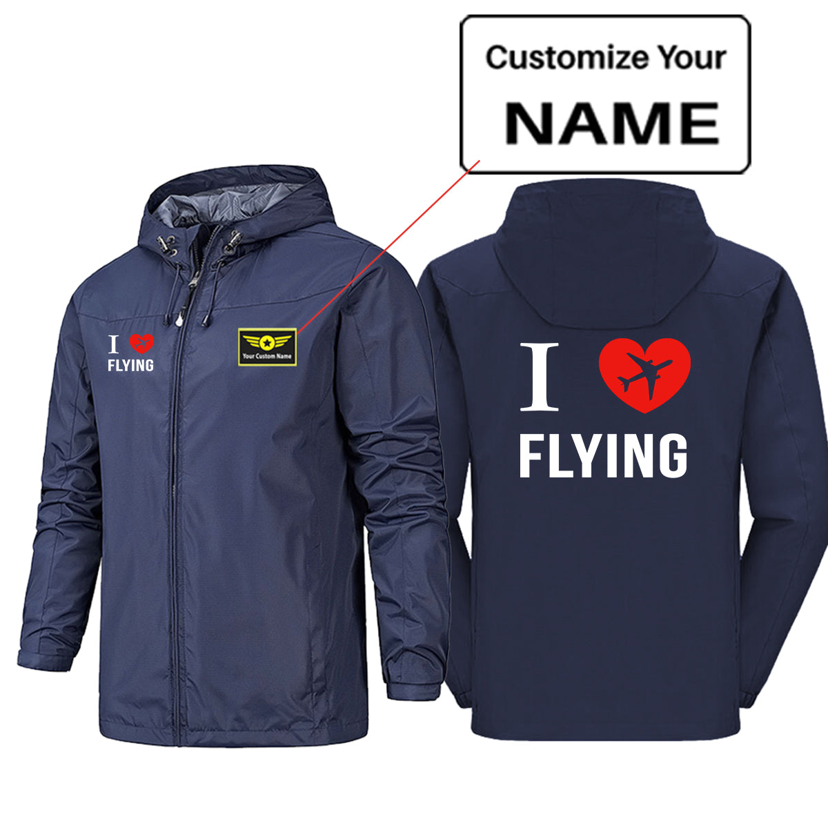 I Love Flying Designed Rain Jackets & Windbreakers